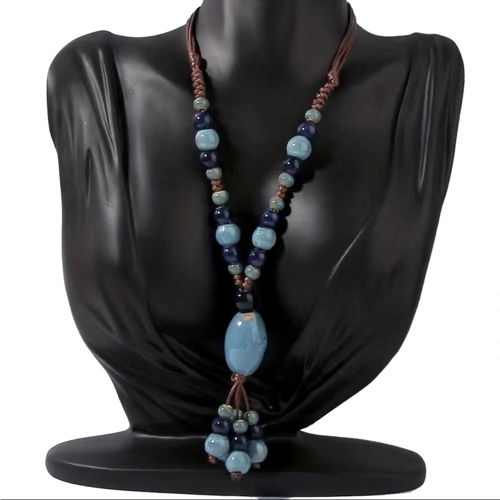 1pc Vintage Ethnic Style Boho Handwoven Ceramic Beaded Adjustable‎ Necklace